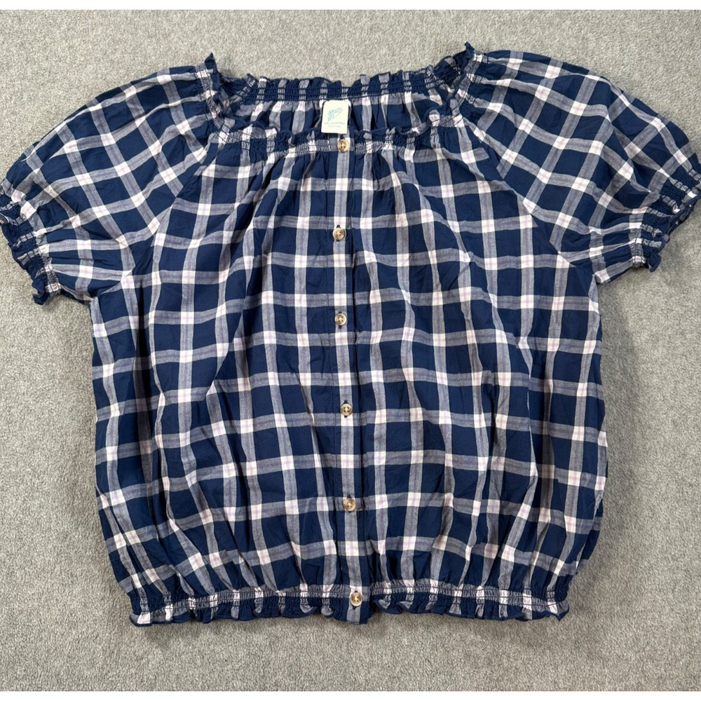 Thereabouts Blue Plaid Blouse Girls 2XL 20.5P Plus Short Sleeve Button Front